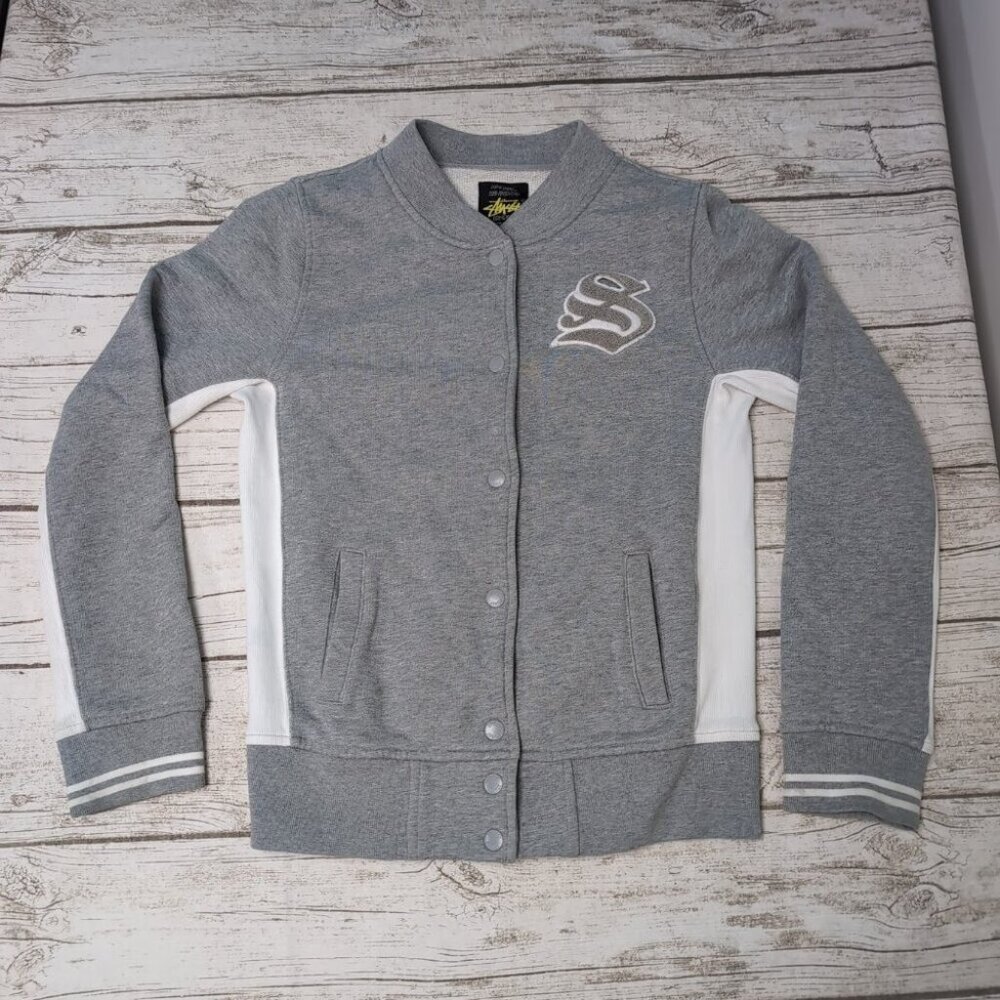 00's Stussy World Tribe Heavyweight Grey Varsity Jacket (M)